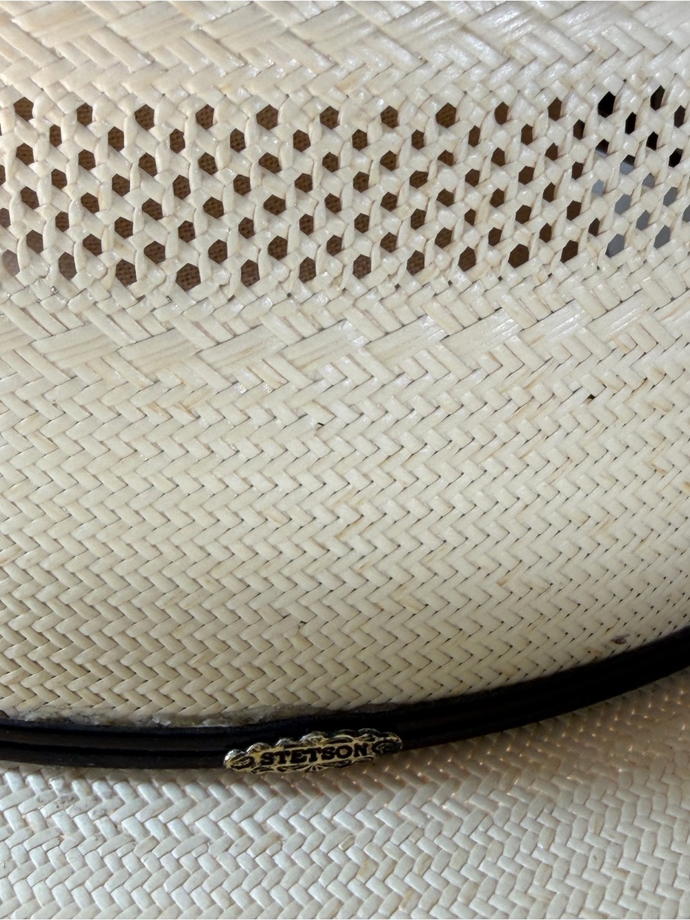 Stetson Bassick Natural Straw Hat with Brown Leather Sweatband 7.5 oval Brim 4.5 - Picture 5 of 10